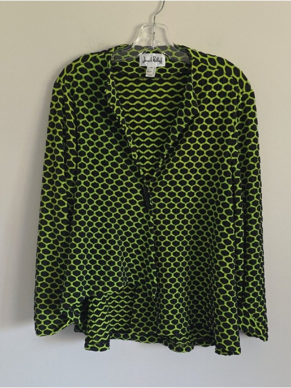 JOSEPH RIBKOFF | Black Green Geometric 1-Button Asymmetrical Jacket Blazer Sz 16